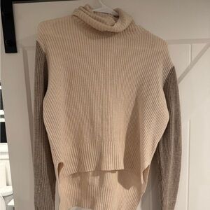 LULUS Cream and Brown Cowl Neck Sweater